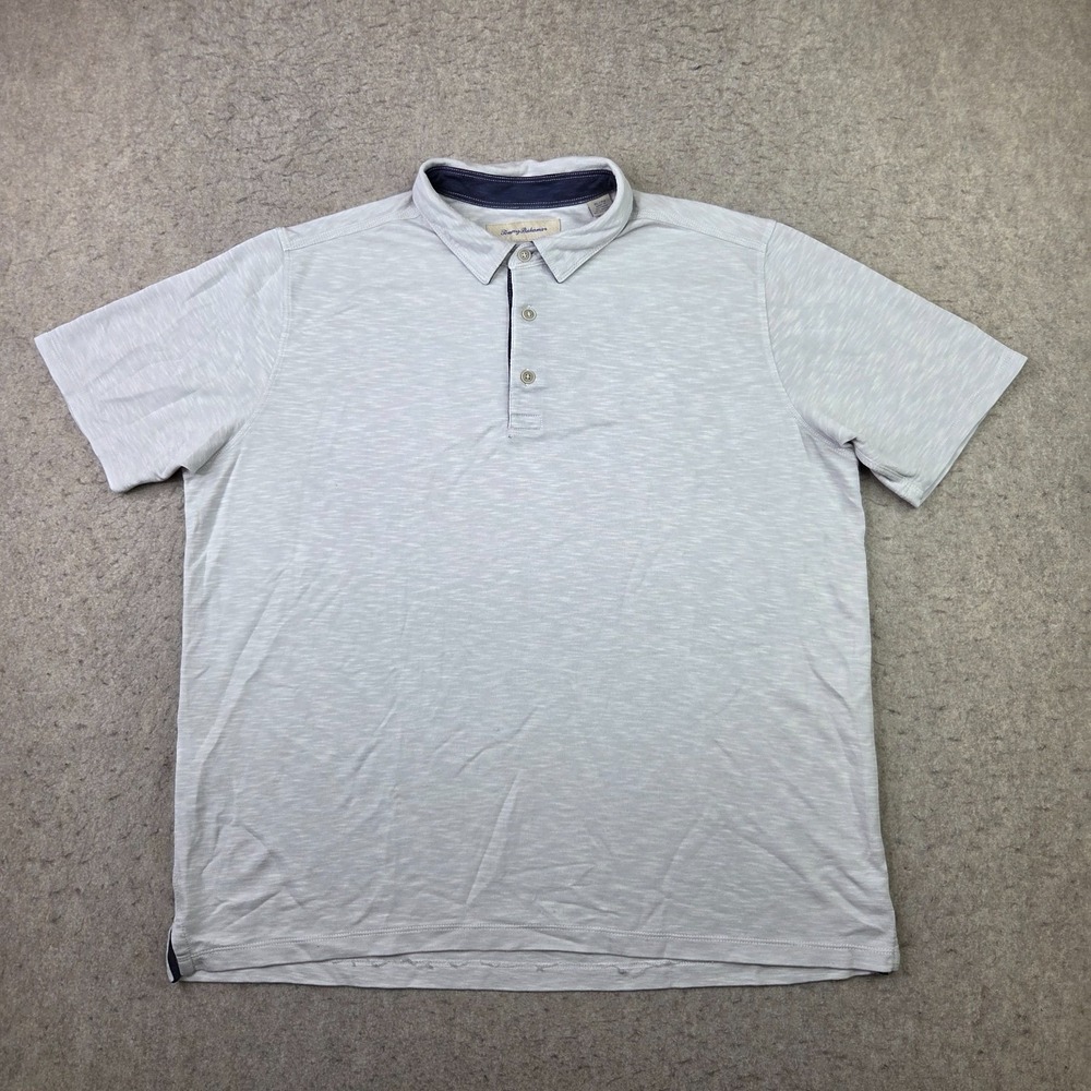 Tommy Bahama Polo Shirt Mens XL Gray Preppy Short Sleeve Super Soft Lightweight